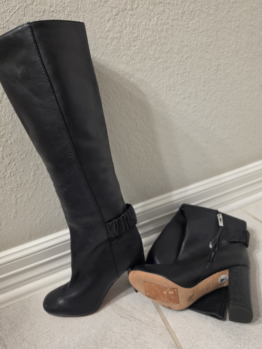 Via Spiga Black Leather Over-the-Knee Boots with Block Heel